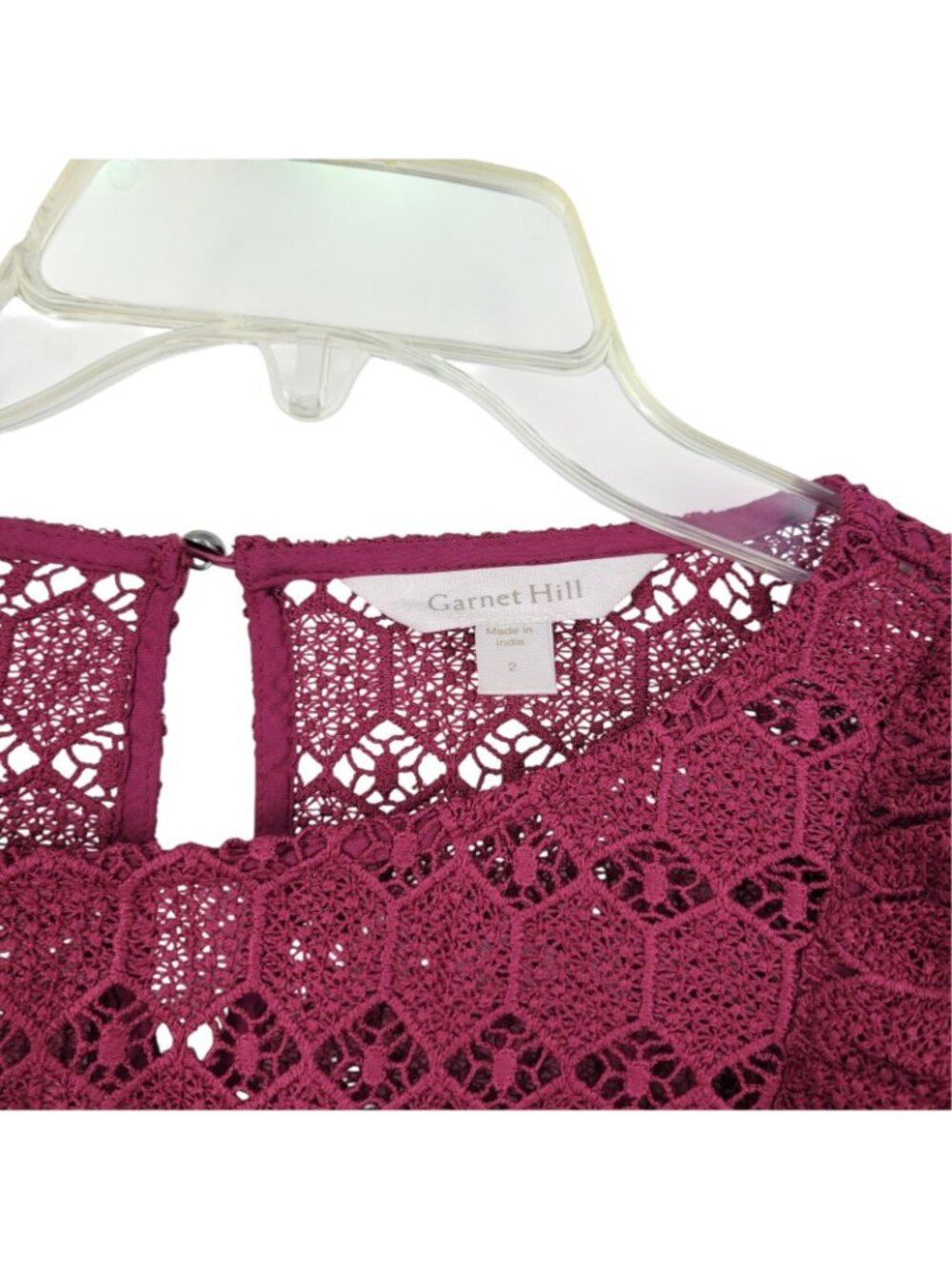 Garnet Hill Size 2 Burgundy Lace Blouse Ruffle Romantic Boho sheer No lining - Picture 2 of 5